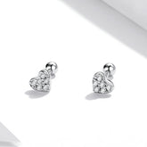 Pave Heart 925 Sterling Silver Stud Earrings